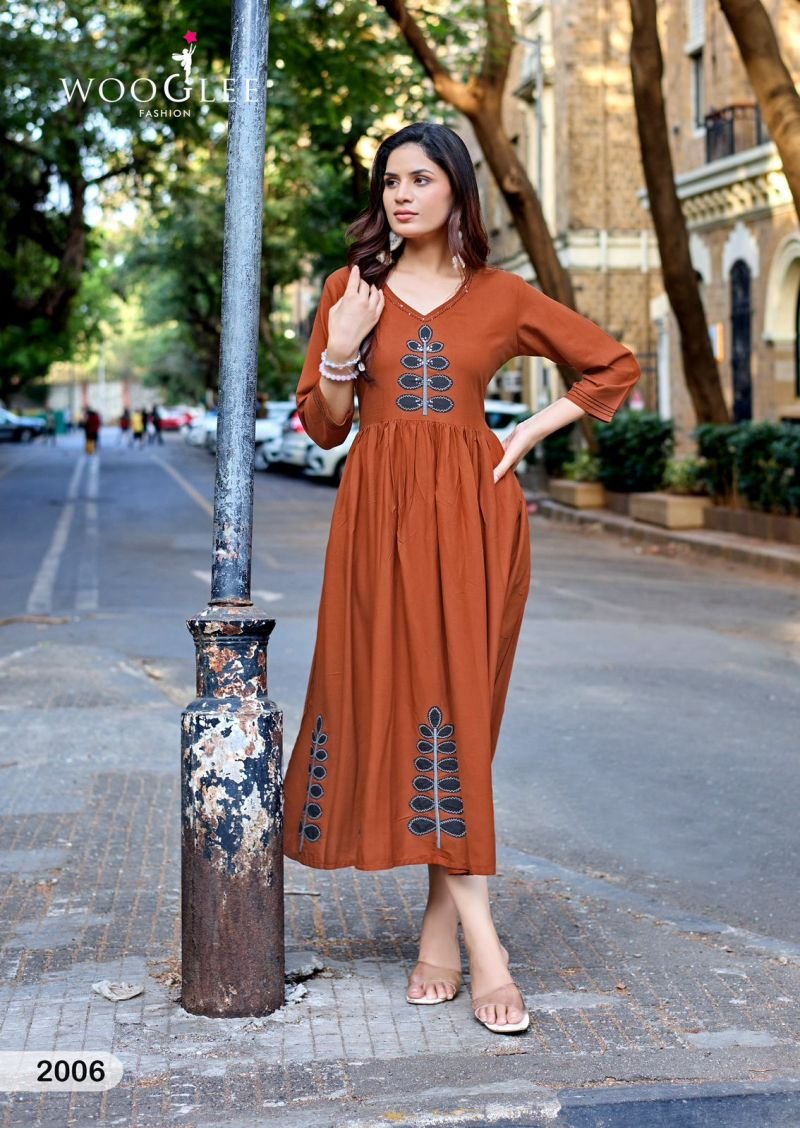 Latest Wooglee Yamini Rayon Thread Work One Piece Wholesale 2026