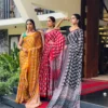 SS1010 5603 Satin Crep Ajarakh Printed Mirror Work Saree Collection