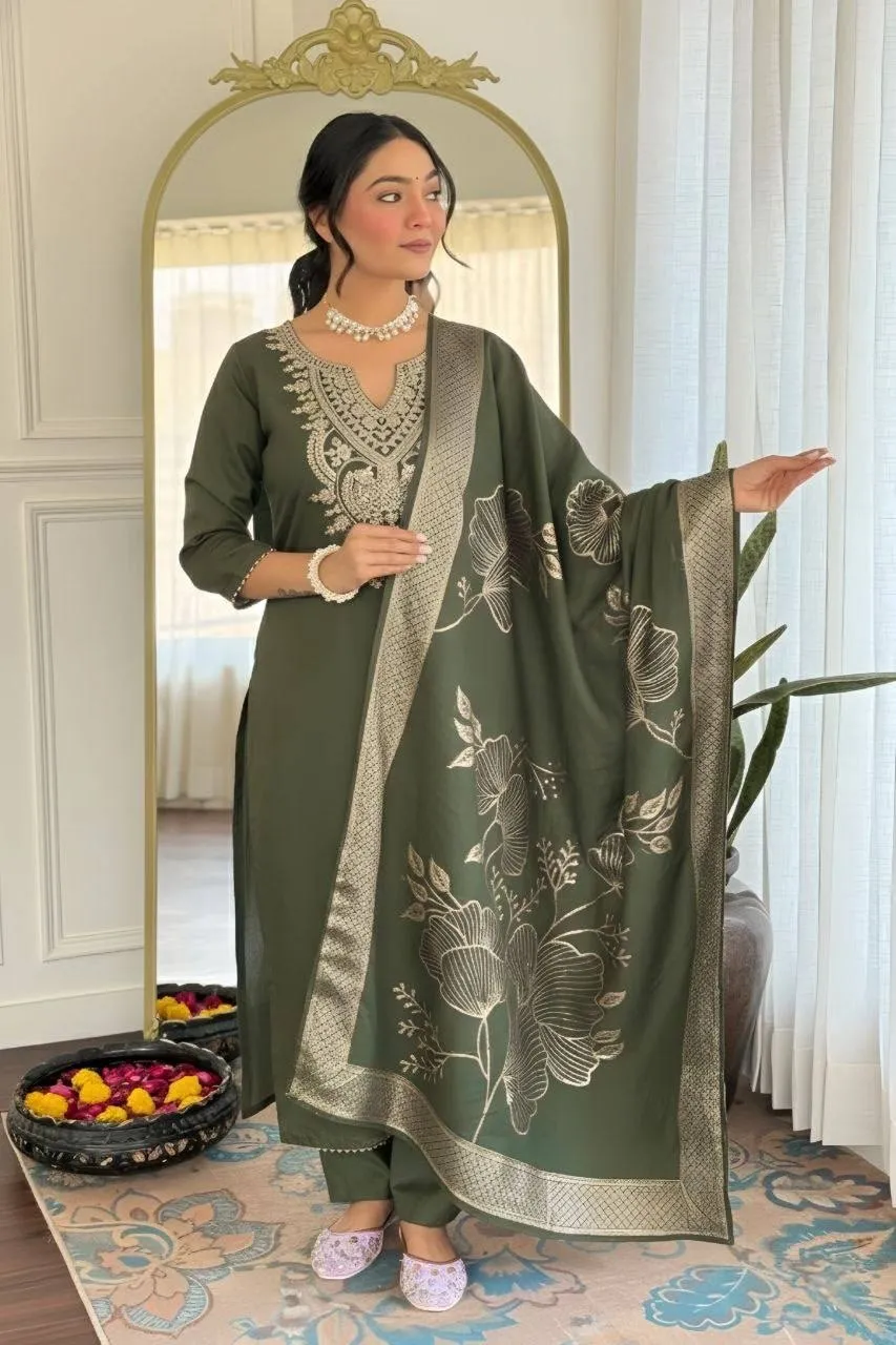 ATQ Cotton Reva Embroidery Sequence Work Readymade Dress Collection