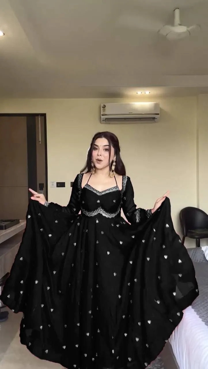 RRD Georgette Thread Sequence Work Black Party Wear Anarkali Gown