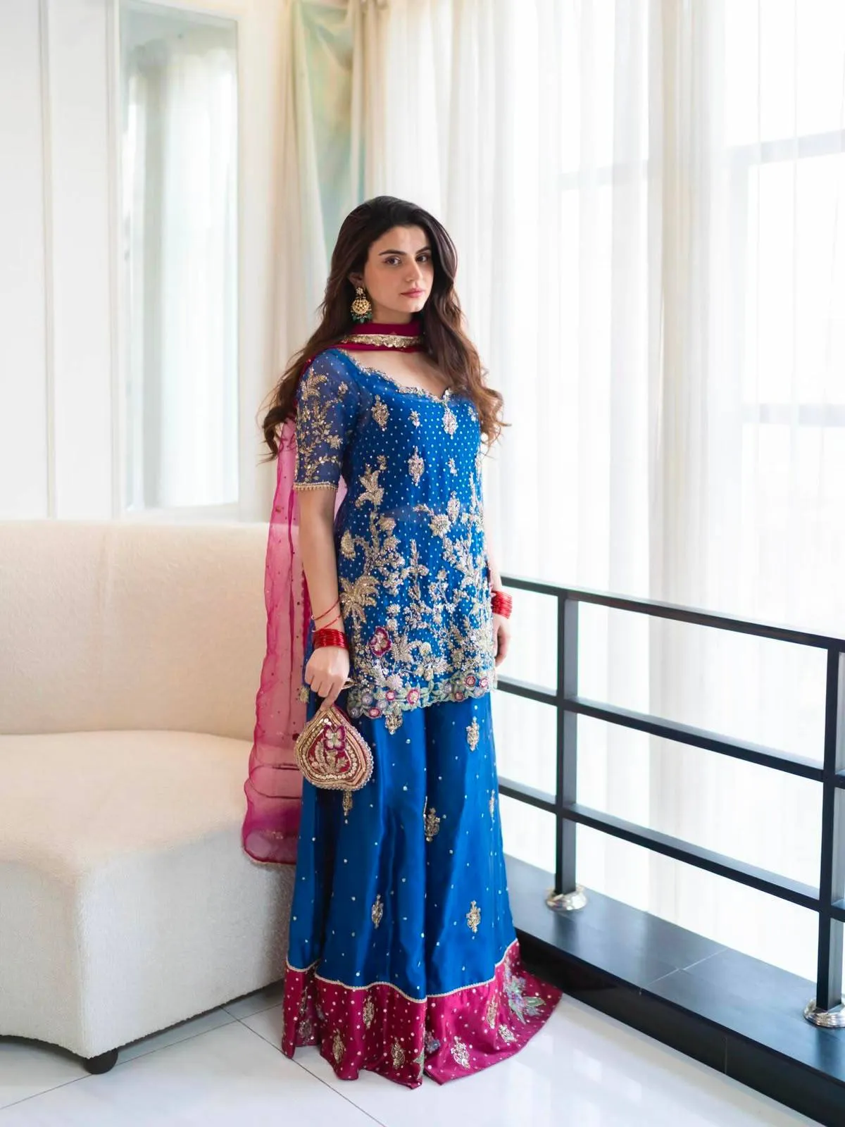 C585 1488 Georgette Zari Embroidery Work Kurti Palazzo Dupatta Set