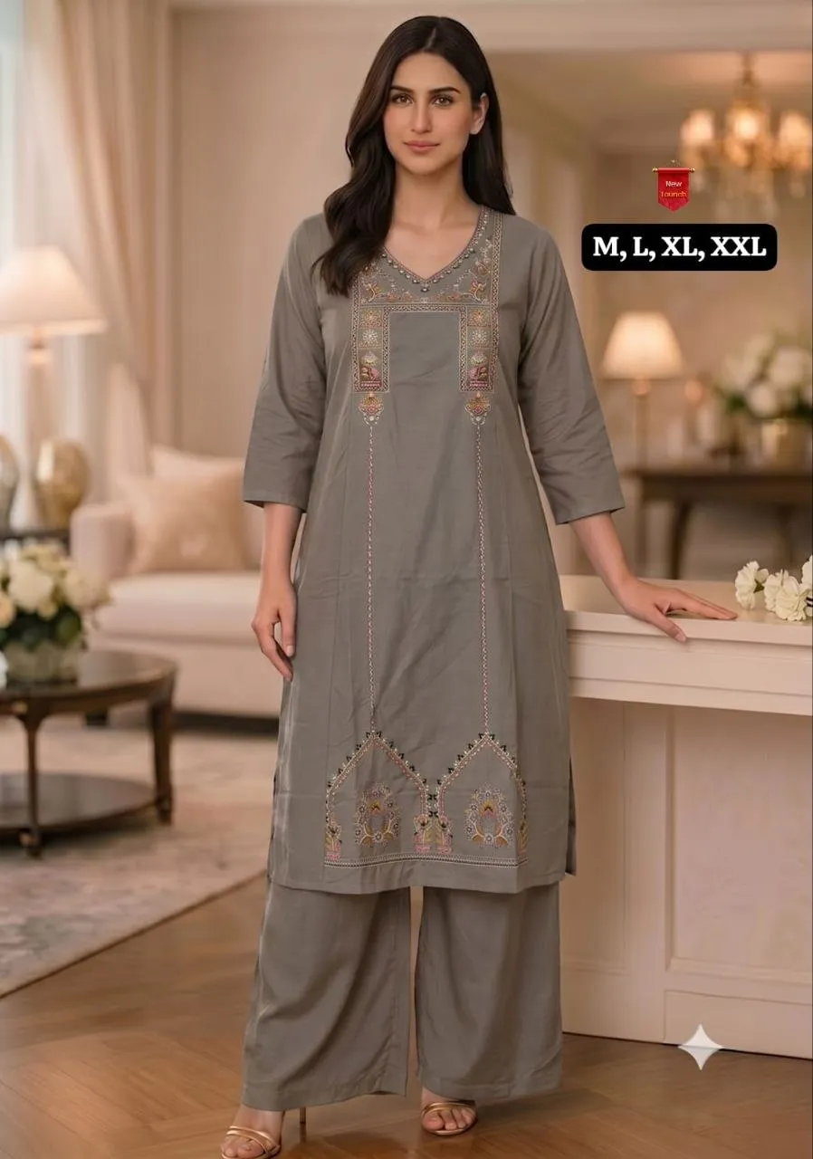 Laxmy Cotton Embroidery Work Office Wear Kurti Pant Set