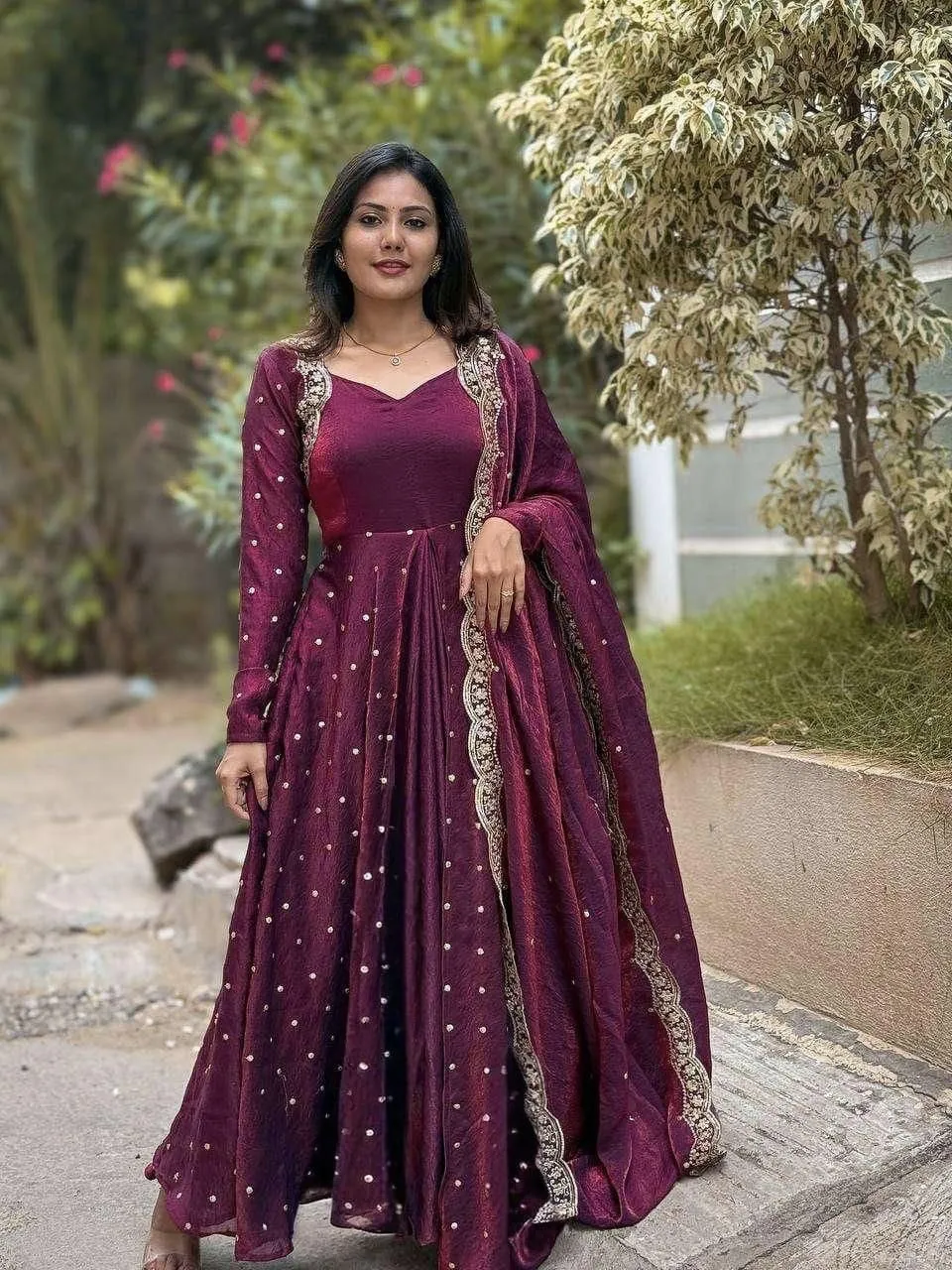 Kiara Georgette Embroidery Work Festival Anarkali Gown Pant With Dupatta Set