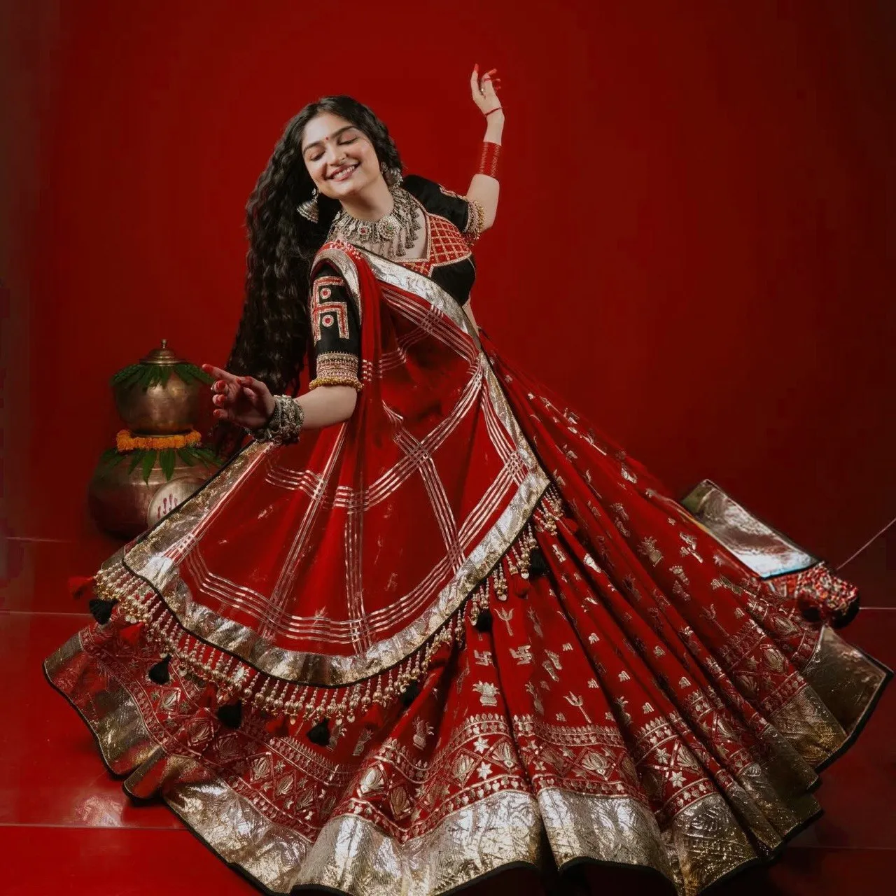 C585 181 French Crape Printed Mirror Work Navratri Chaniya Choli