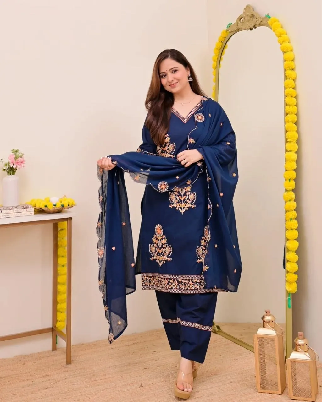 Zarin Kalayani Roman Silk Embroidery Sequence Work Festival Readymade Dress