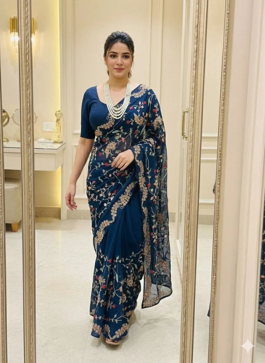 Kiara Alpha Rangoli Silk Embroidery Work Wedding Saree for Women