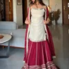 STD 6123 Vichitra Silk Zari Embroidery Work Wedding Kurti Skirt Dupatta