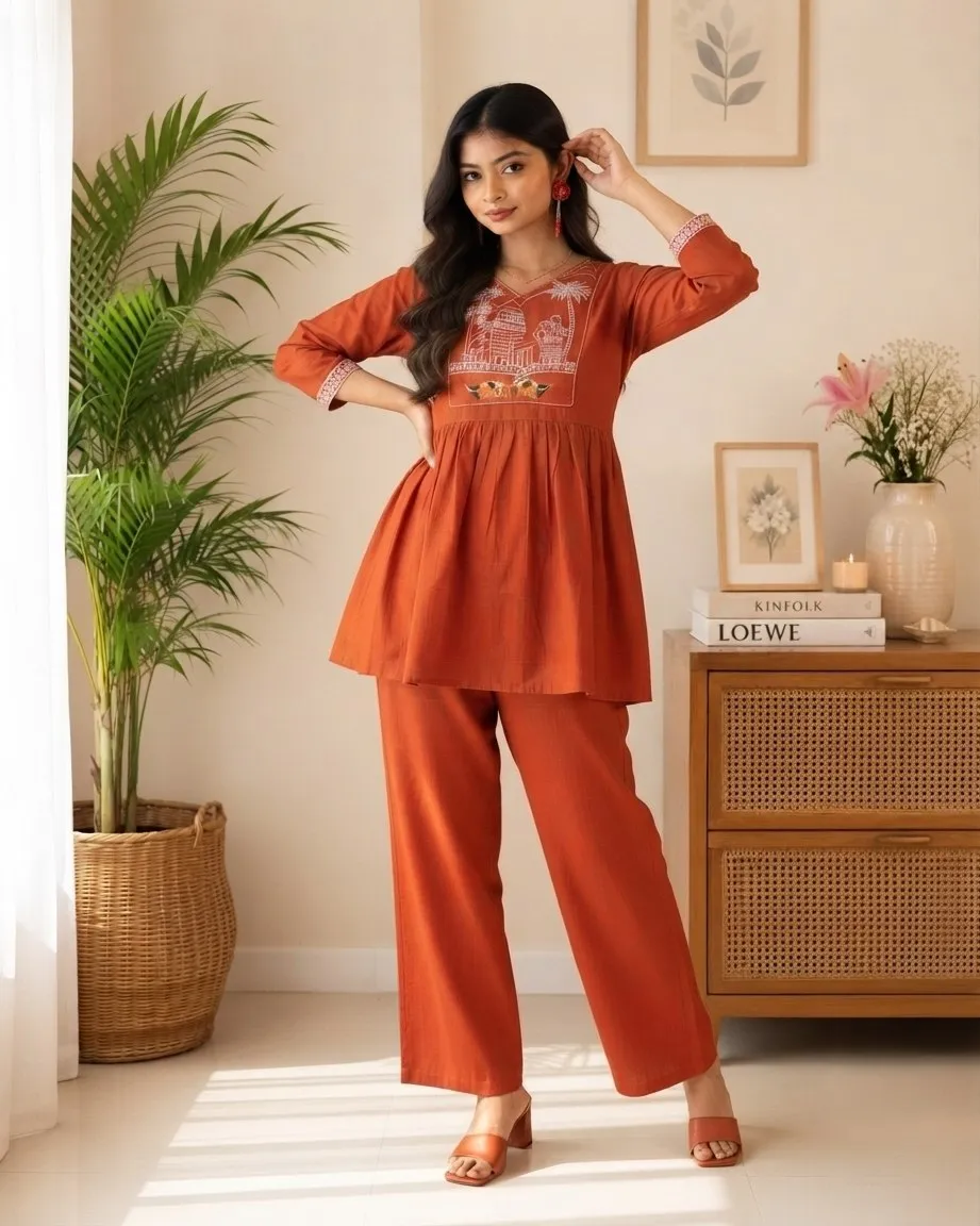 Shiv 2017 Cotton Embroidery casual co ord set for women