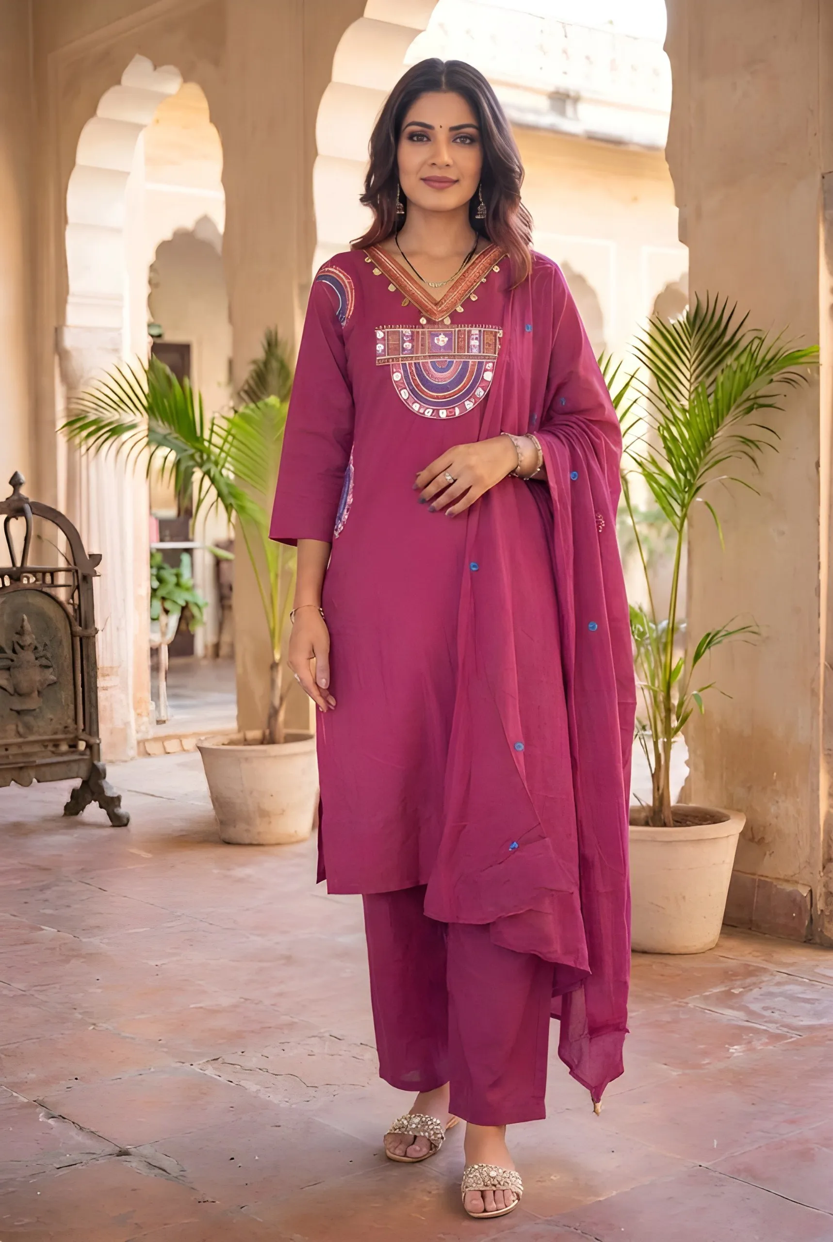 Shiv 3015 Cotton Embroidery Work Kurti With Bottom Dupatta Wholesale Market in Surat