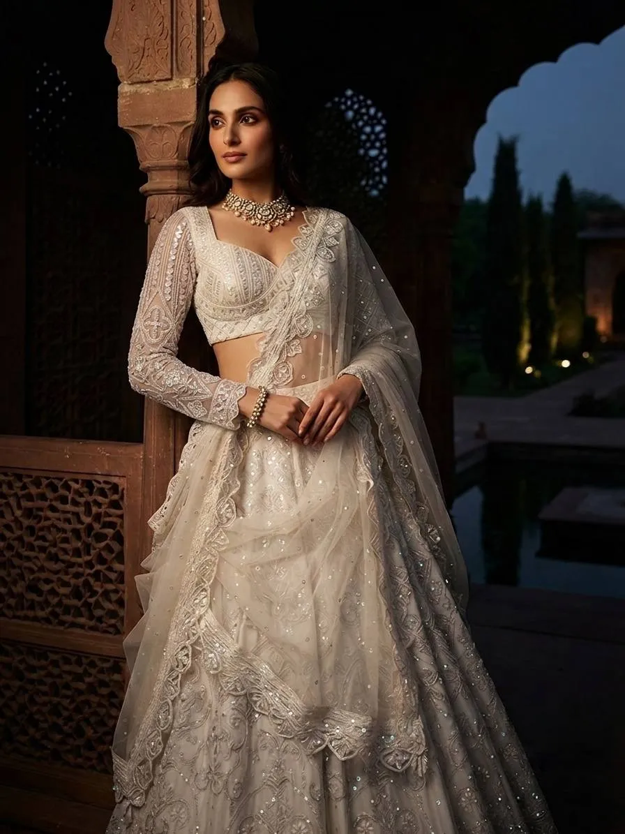 SBD 1864 Butterfly Net Sequence Embroidery Work Wedding Wear Lehenga for Women