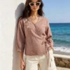 Shiv 1076 Linen Cotton Embroidery Office Wear Top For Women
