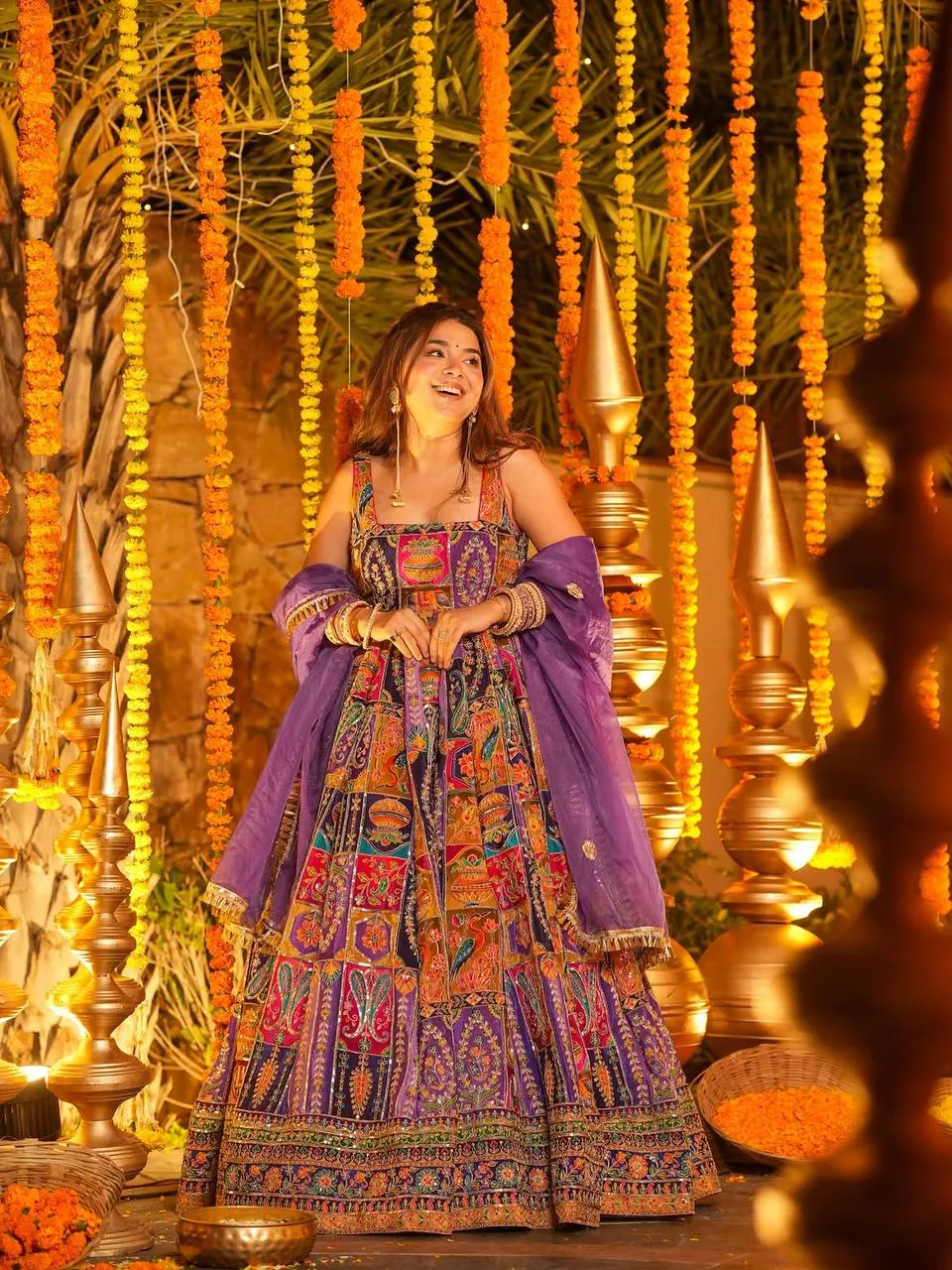 STD 6130 Pure Crepe Organza Embroidery Printed Work Anarkali Gown with Pant Dupatta Set