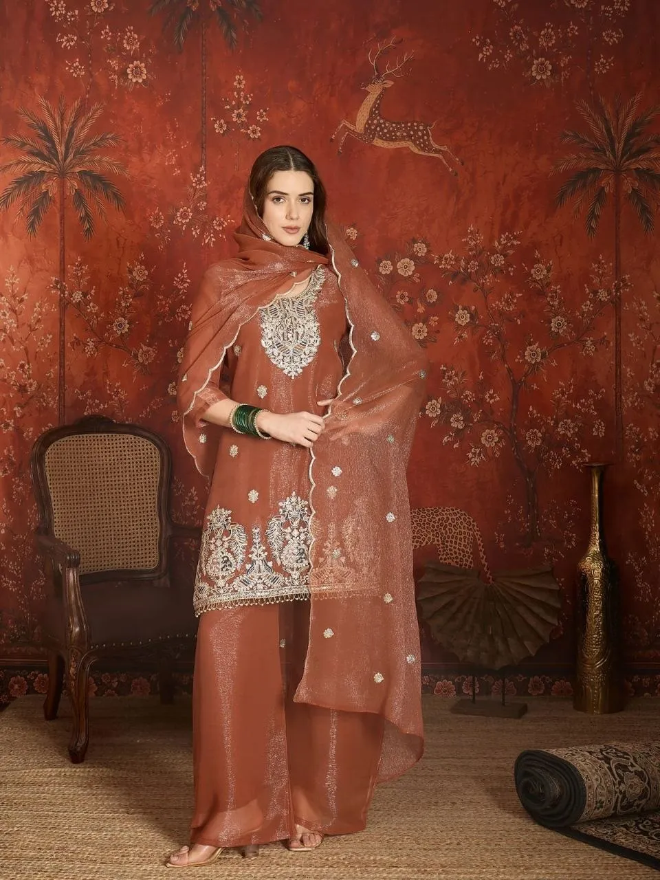 RRD Simmer Lining Embroidery Work Party Wear Sharara Set for Women