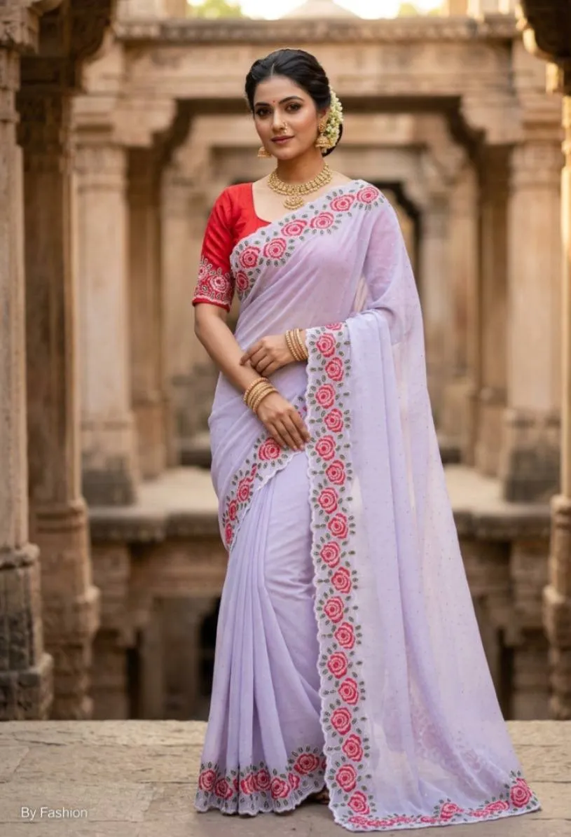 Kusum 531 Soft Georgette Embroidery work Festival Wear Saree Collection