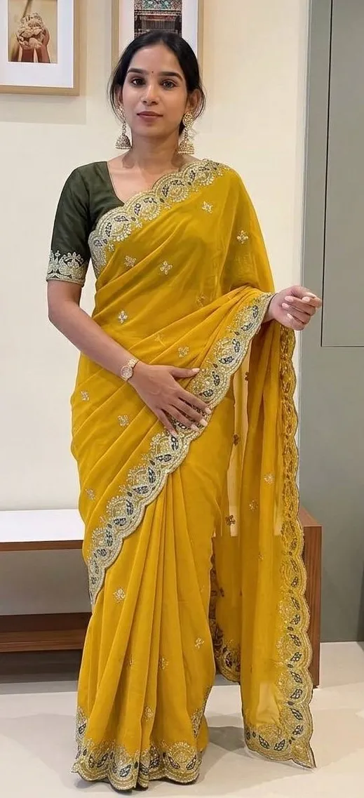 Kusum Sonam Georgette Silk Sequence Embroidery Party Wear Saree for Women