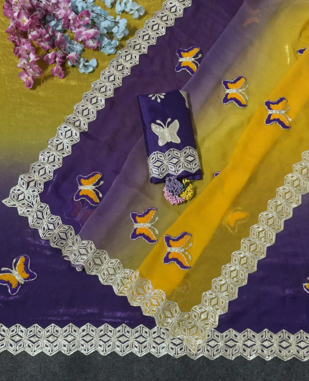 RC1 Butterfly Silk Embroidery Work Saree Wholesale Market in Surat