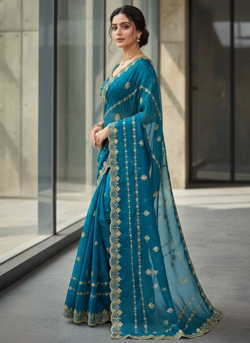 RBC 6060 Fandy Satin Silk Sequence Embroidery Zari Work Festival wear Saree for Women