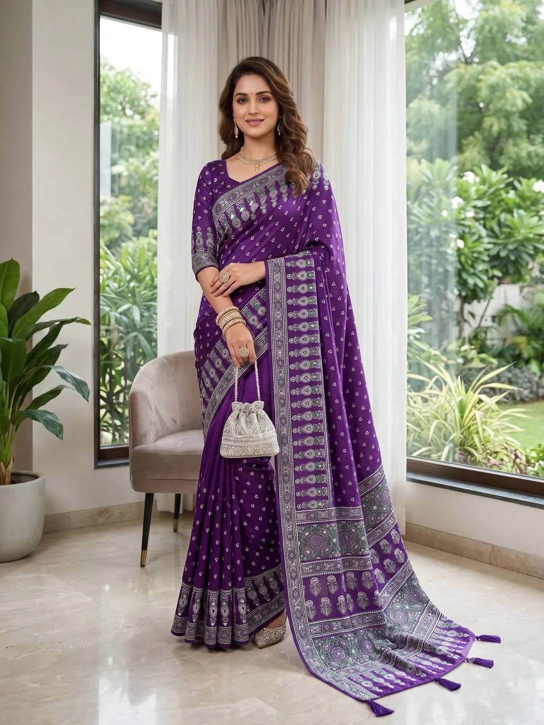 RBC Gajji Silk Ajarakh Printed Festival Mirror Work Saree
