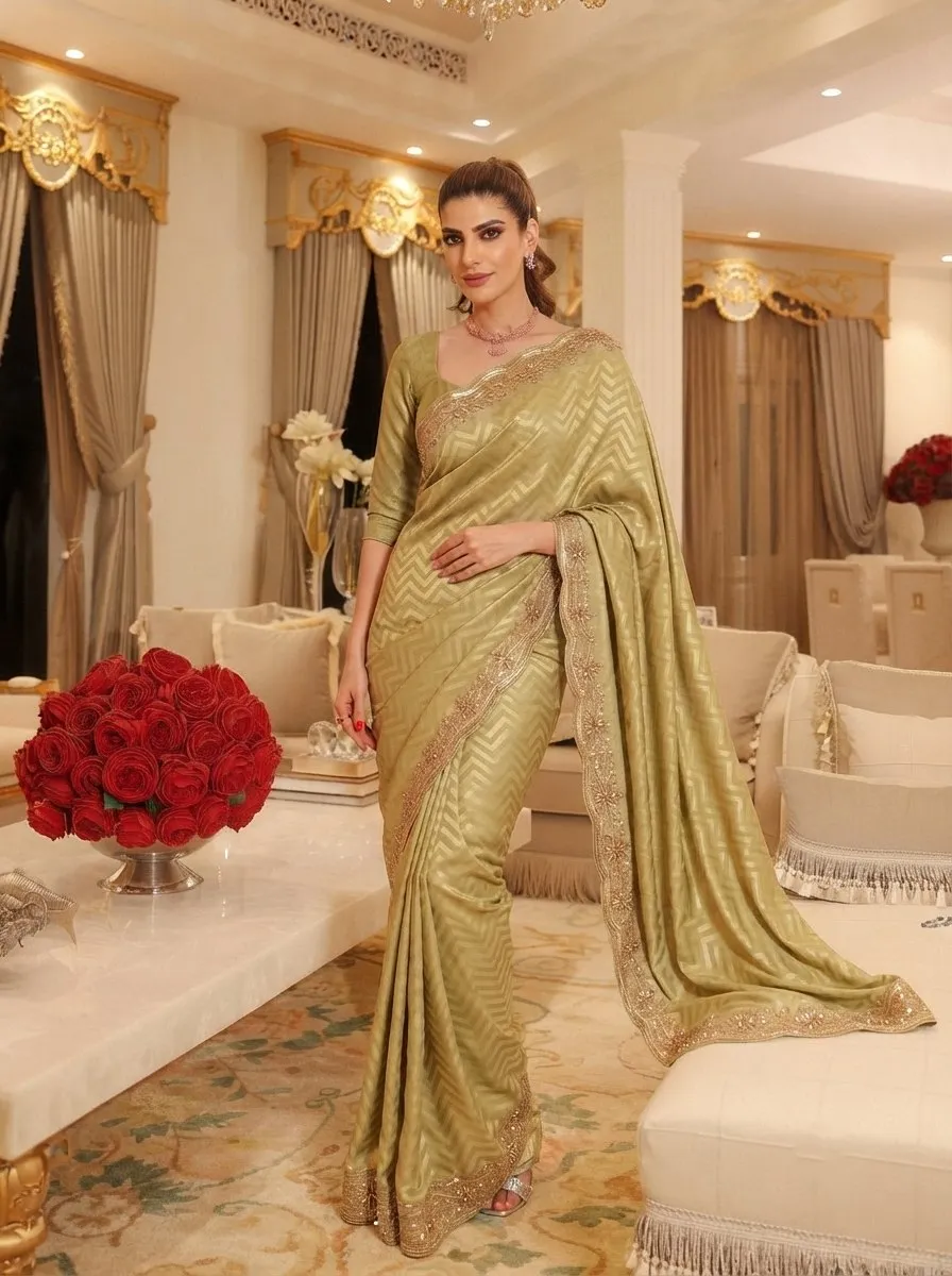 Kiara Spiral Kanjivaram Silk Sequence Embroidery Work Party Wear Saree Collections