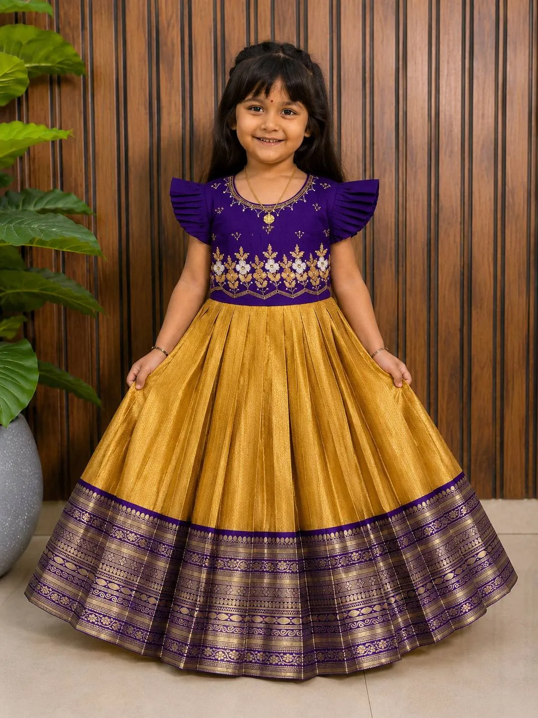 Pari Mono Silk Embroidery Work Kids Party Wear Gown