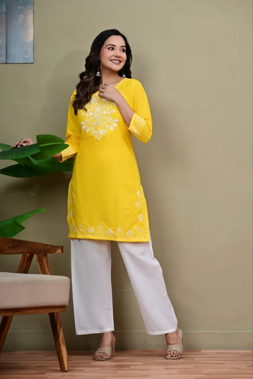 RRD Cotton Embroidery Work Yellow Co Ord Set