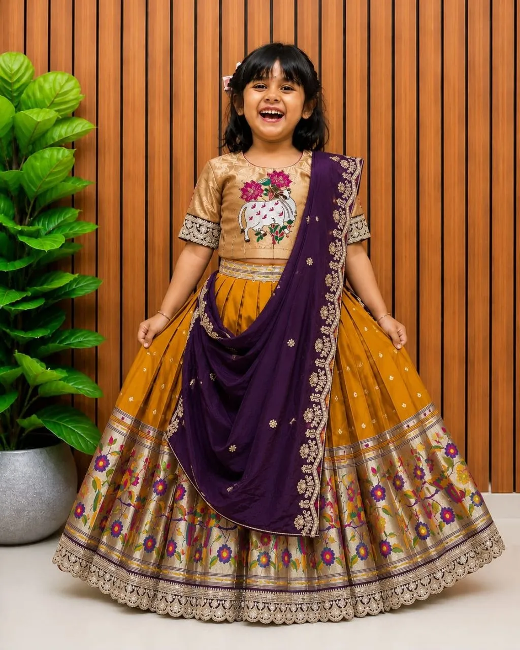 Pari Paithani Silk Zari Weaving Work Festival kids Wear lehenga choli