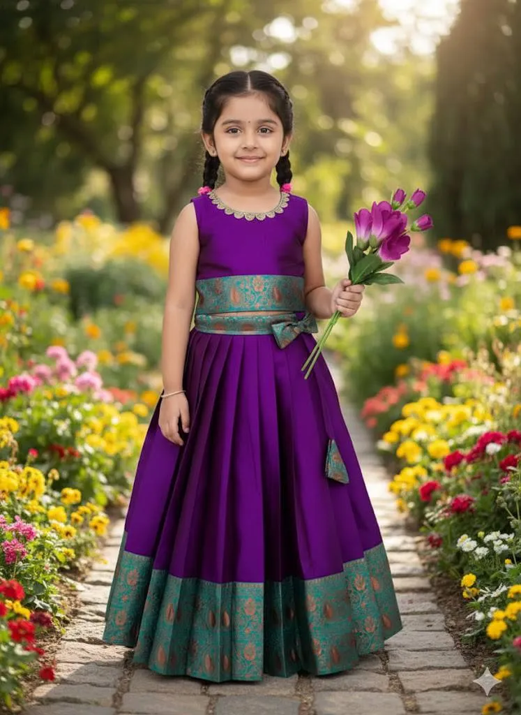 Pari Silk Zari Weaving Work Kids Party Wear South Style Lehenga Choli