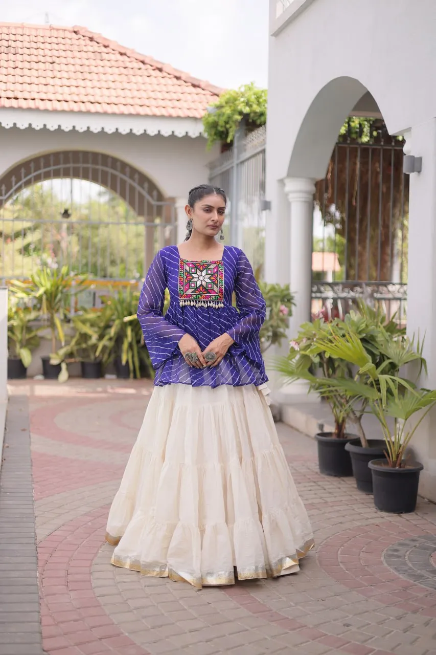 Moni 5074 Laheriya Printed Gamthi Work Navratri Top Skirt Collection