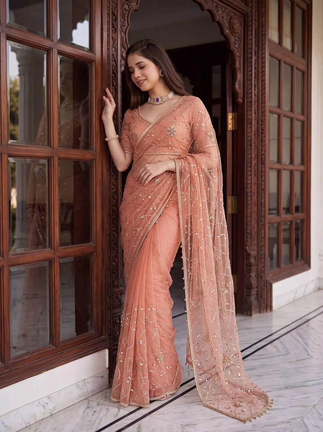 DKT 5178 Net Sequence Embroidery Work Designer Saree Supplier in Surat