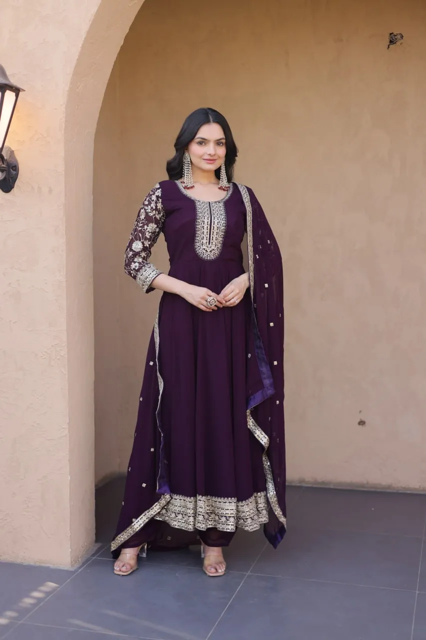 Moni 1253 Blooming Embroidery Zari Work Gown Pant Dupatta