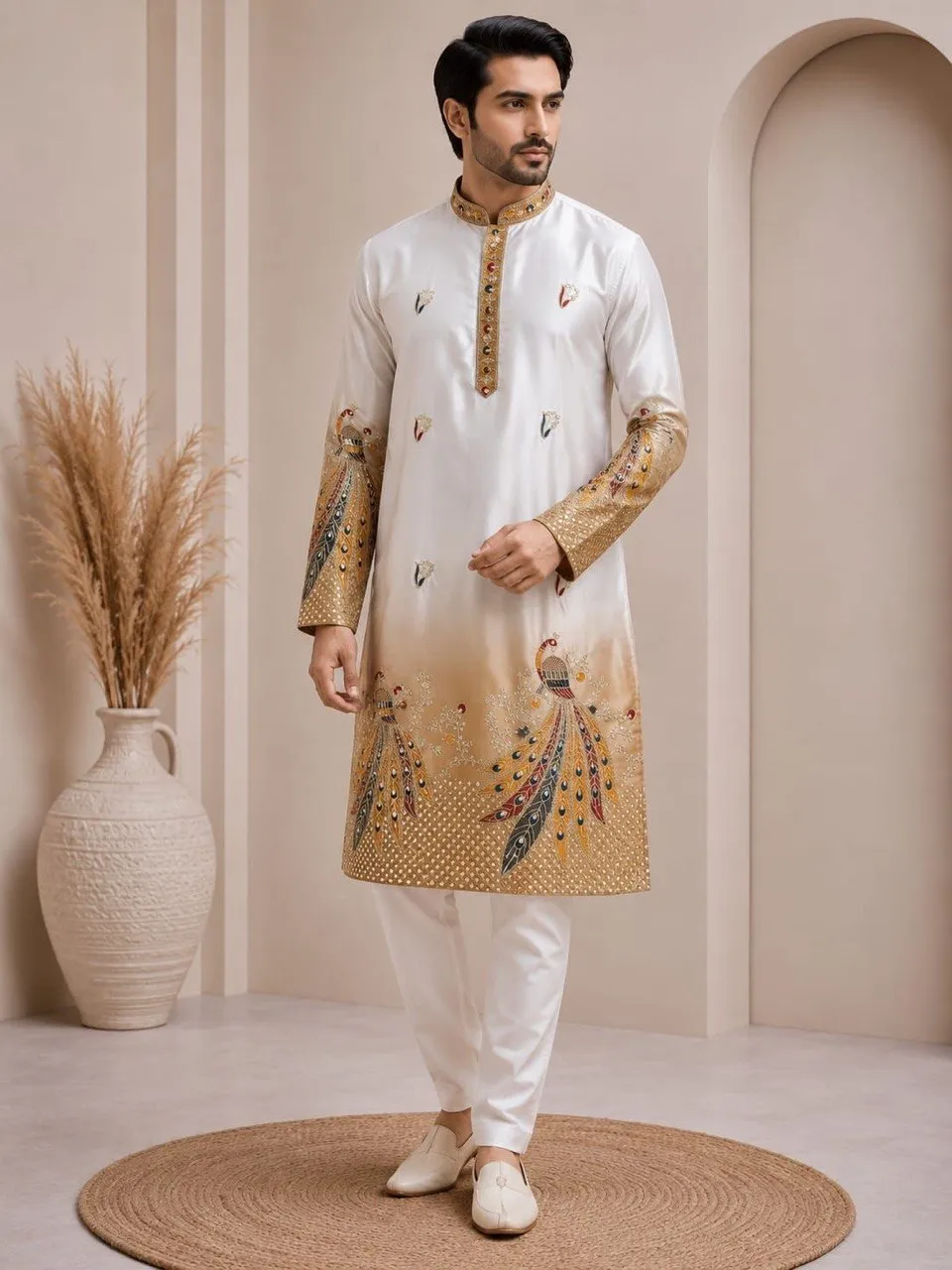 Shyam Satin Embroidery Work Designer Festival Kurta Pajama