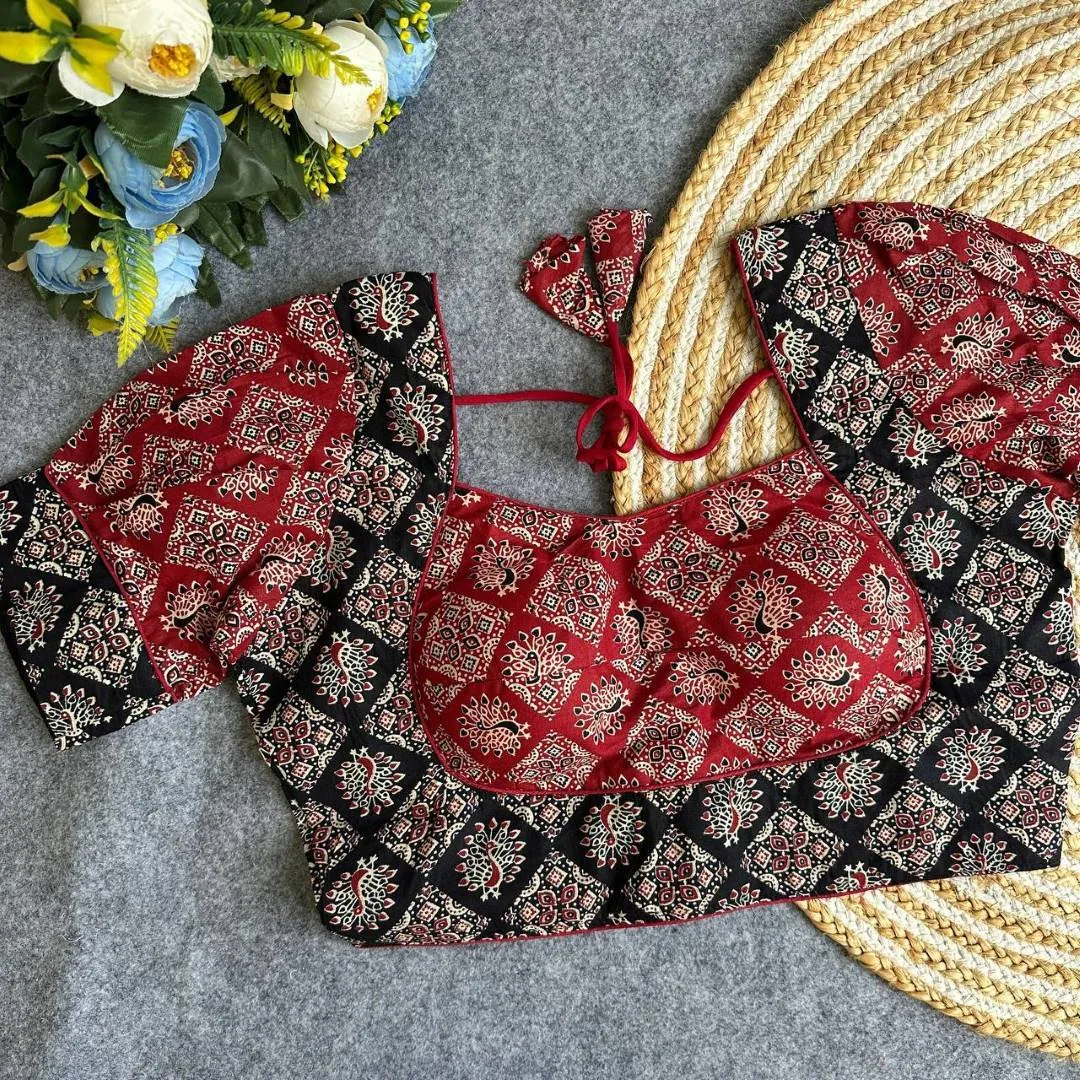 Ruhi Cotton Ajrakh Printed Daily Wear Readymade Blouse