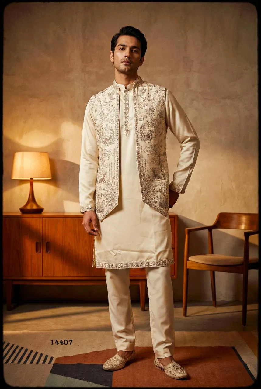 Shyam Armani Sequence Work Wedding Kurta Pant With Embroidery Jacket