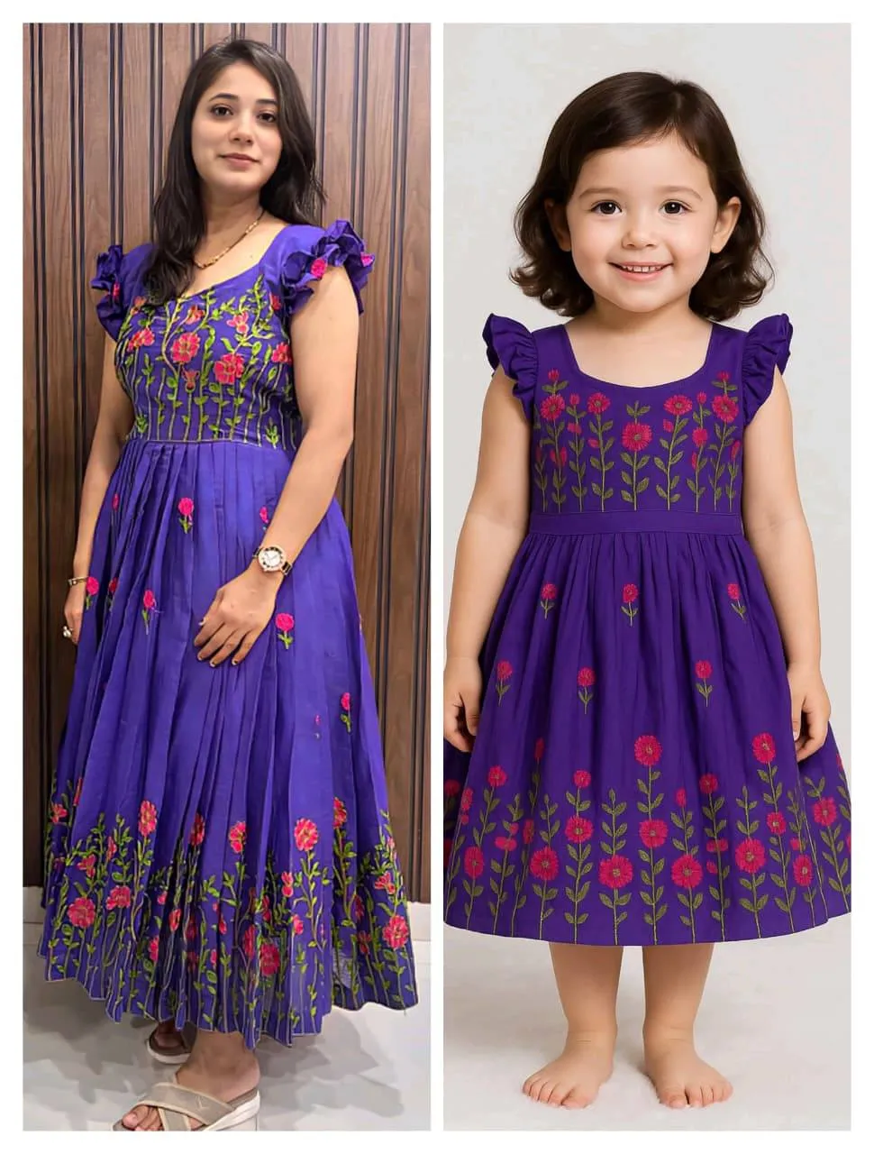 Pari Mal Cotton Weaving Work Mother Daughter Combo Frock