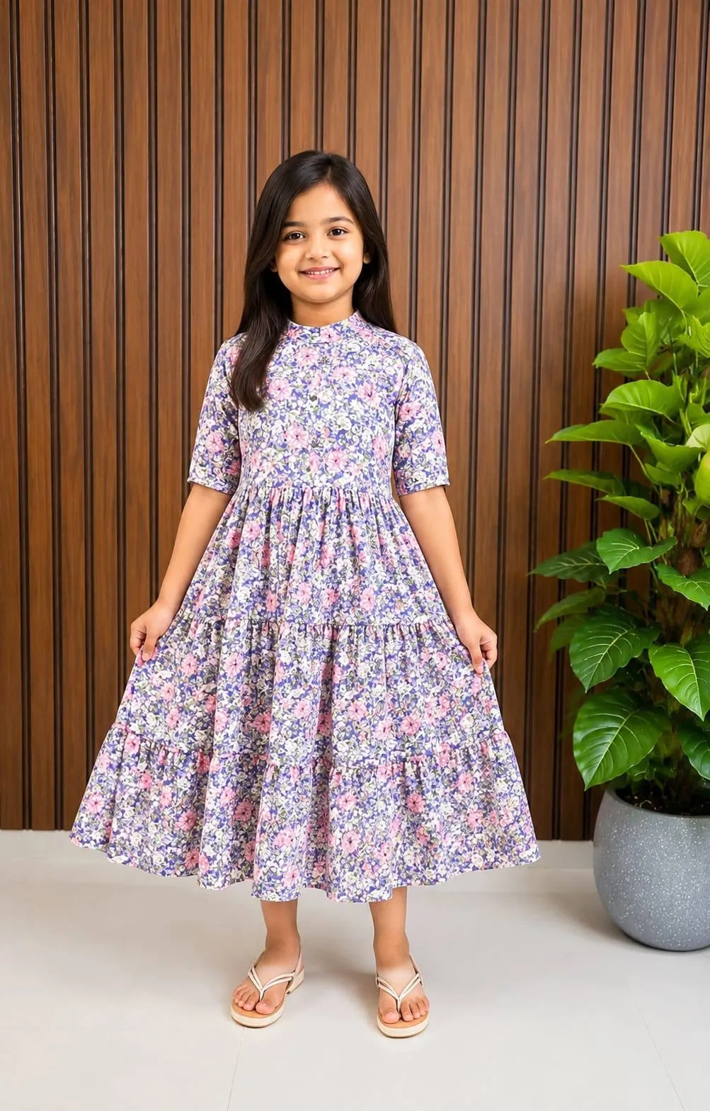 Pari Cotton Silk Printed Daily Kids Wear Frock