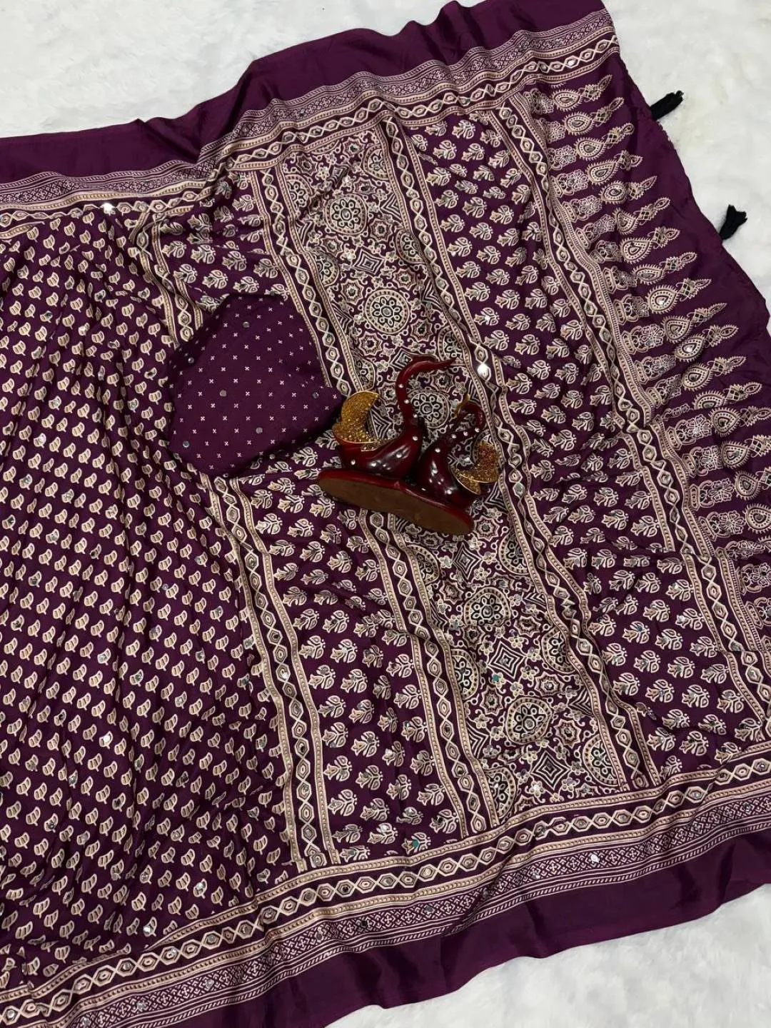 SS1010 5579 Crepe Silk Ajarakh Printed Saree Supplier in Surat