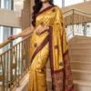 WMS Model Silk Ajarakh Printed Mirror Work Party Wear Saree