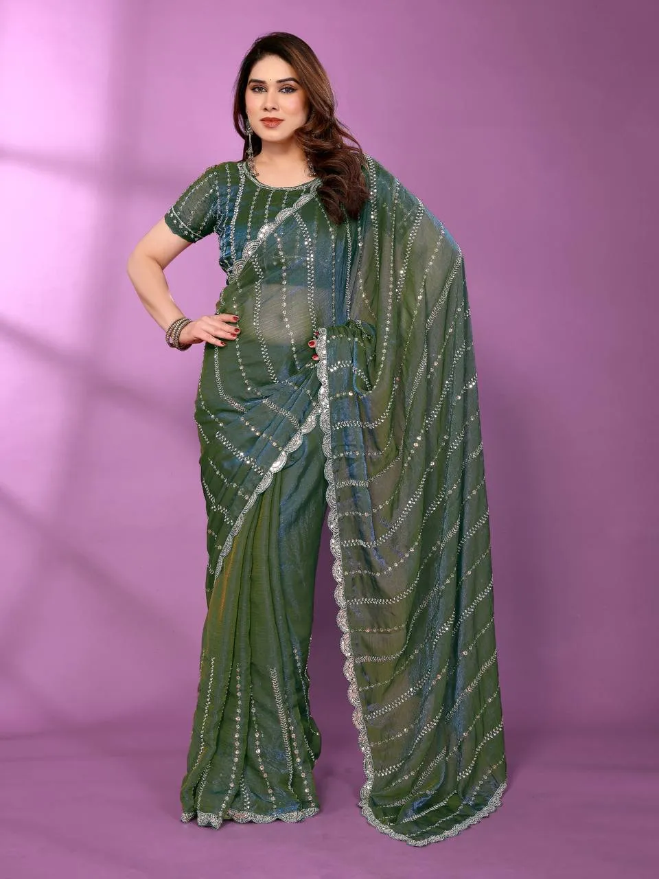 Netra 105 Satin Silk Beads Work Festival Saree Manufacturer in Surat