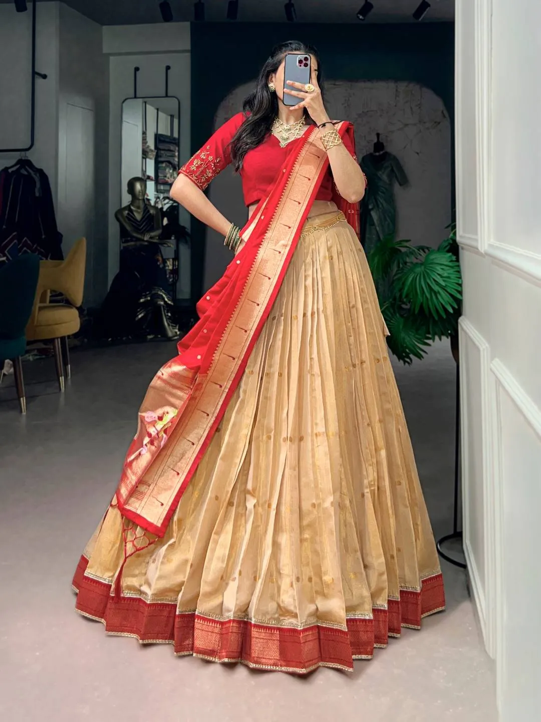WMN 2058 Kanchipuram Silk Zari Weaving Work Festive Lehenga Choli Exporters Online