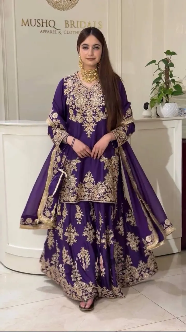 Deepika 6041 Chinon Silk Thread Sequence Work Party Wear Sharara Suit