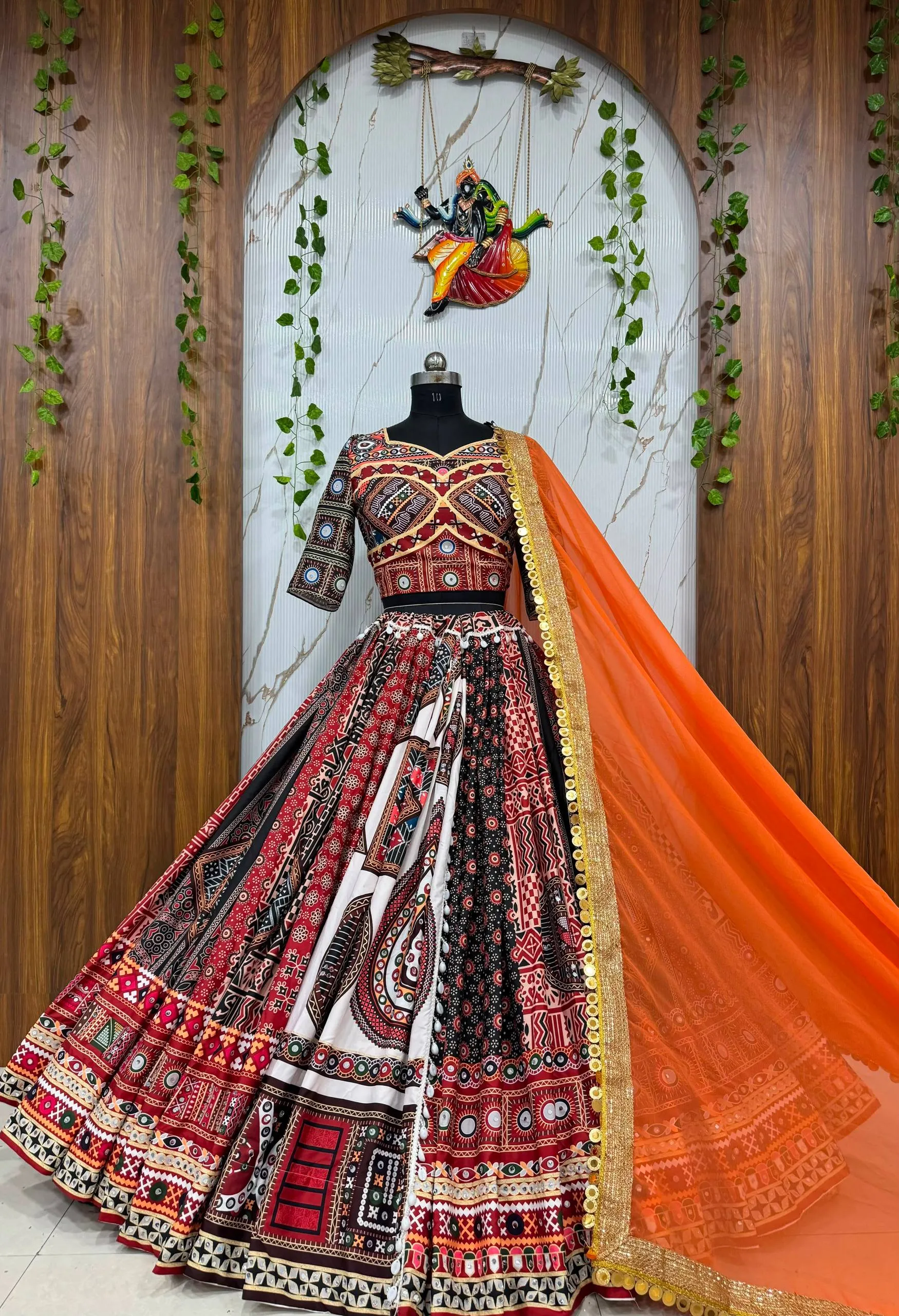 C585 176 Maslin Cotton Printed Mirror Work Trending Navratri Chaniya Choli
