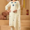 RRD Rayon Embroidery Work White Readymade Dress Online Sopping