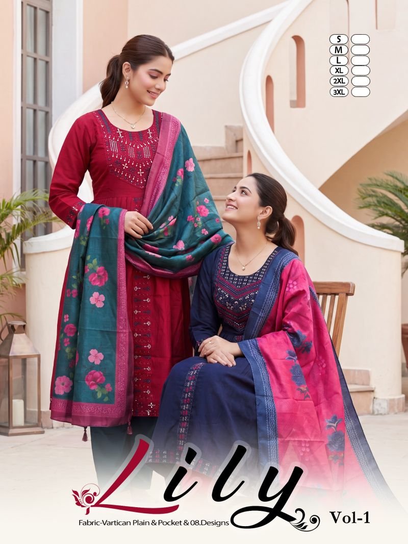 Lily Vol 1 Vertican Plain Embroidery Worked Kurti Set Wholesale
