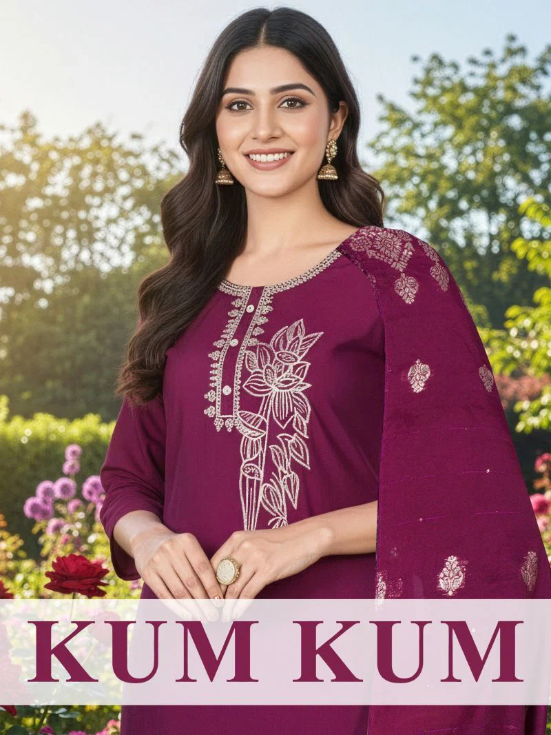 Kum Kum Vol 2 Roman Silk Computer Work Kurti Set Collection Wholesale