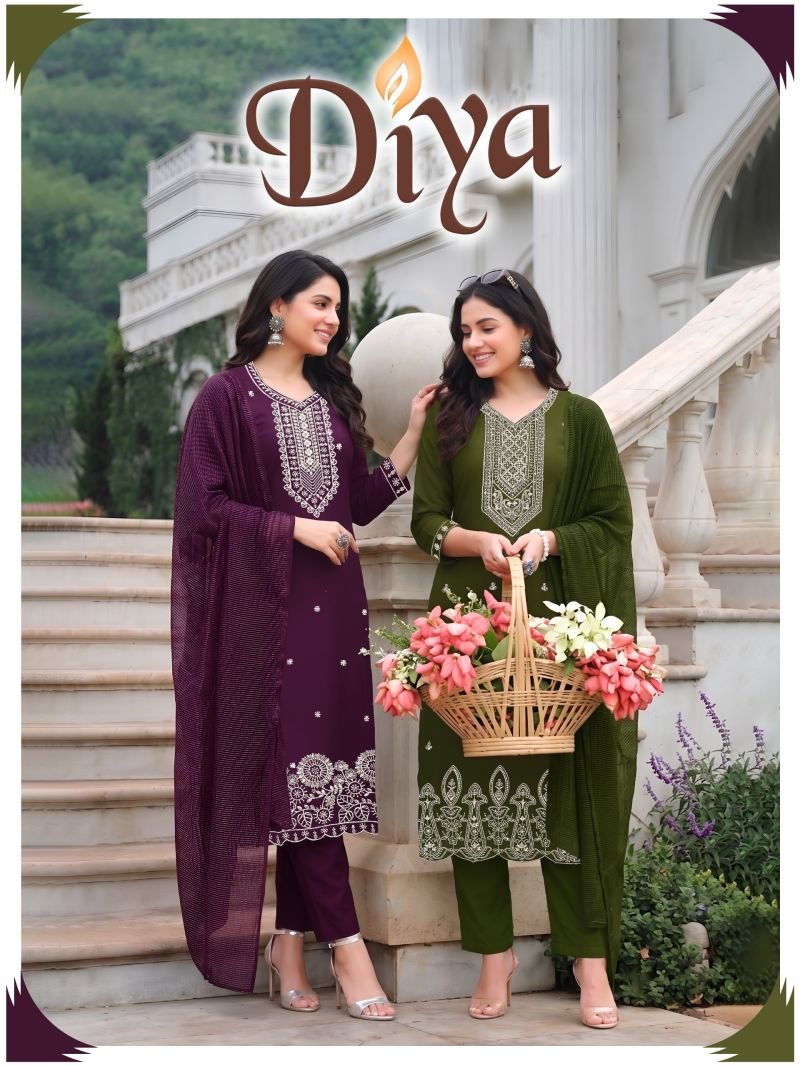 Diya Vol 6 Roman Silk Embroidered Kurti With Bottom Dupatta Wholesale