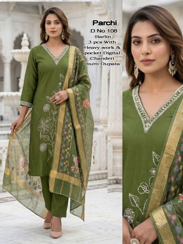 Launching Parchi Vol 1 Berline Embroidered Kurti Pant With Dupatta Wholesale 2026