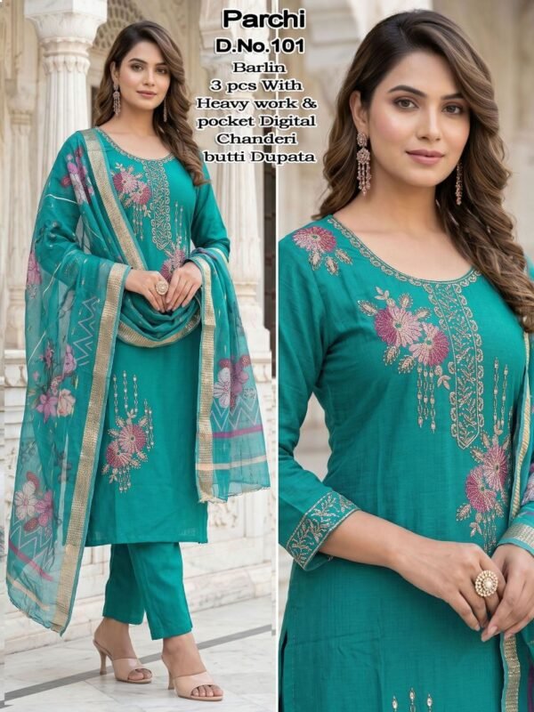 Launching Parchi Vol 1 Berline Embroidered Kurti Pant With Dupatta Wholesale 2026