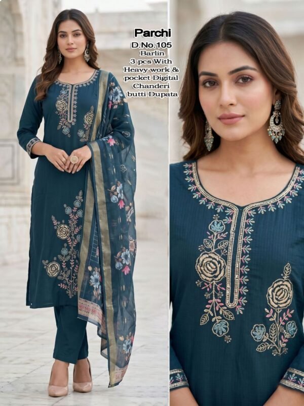 Launching Parchi Vol 1 Berline Embroidered Kurti Pant With Dupatta Wholesale 2026