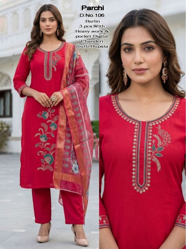 Launching Parchi Vol 1 Berline Embroidered Kurti Pant With Dupatta Wholesale 2026