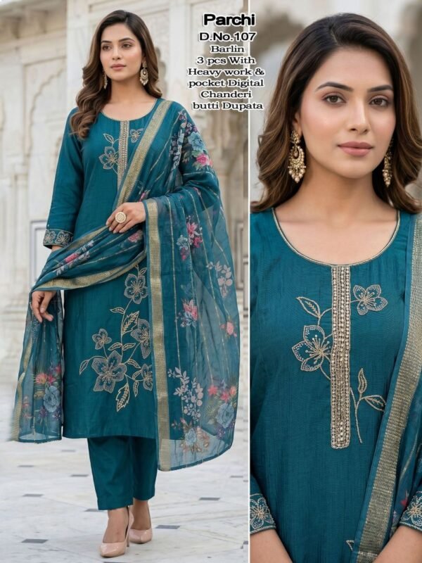 Launching Parchi Vol 1 Berline Embroidered Kurti Pant With Dupatta Wholesale 2026